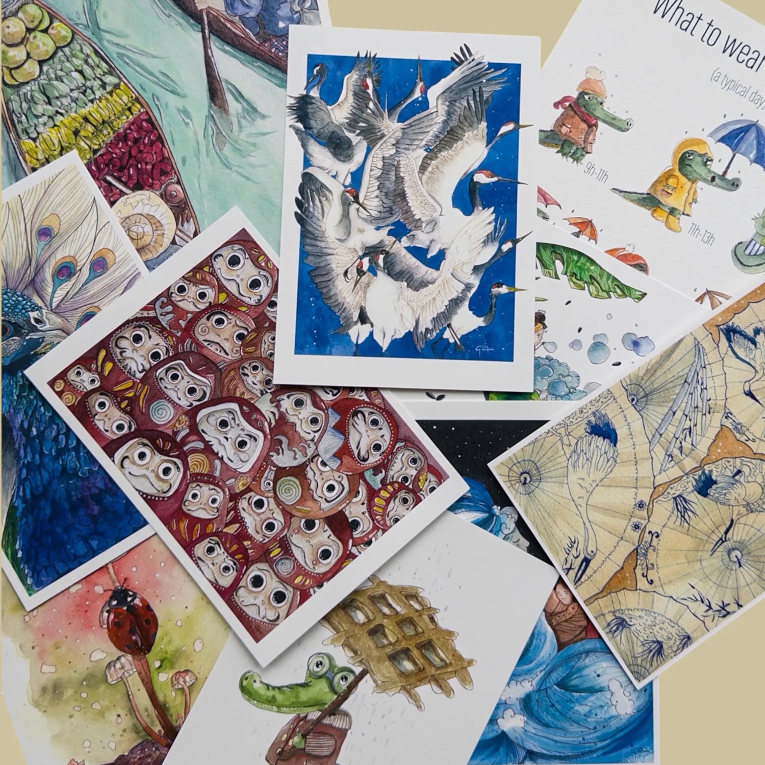 Collection of watercolor art prints by Giulia Giampaolo — vibrant illustrations of animals, nature, and everyday whimsy from Giu Watercolor.