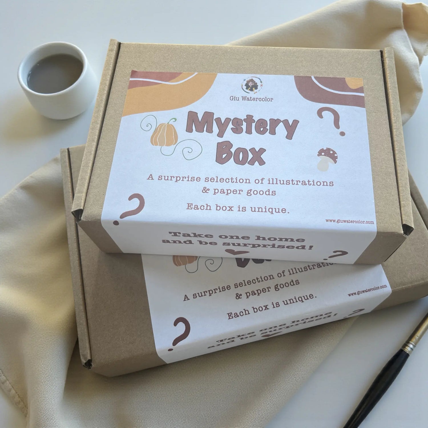 Mystery Box by Giu Watercolor – a surprise selection of illustrated art prints and paper goods, each box unique and hand-assembled.