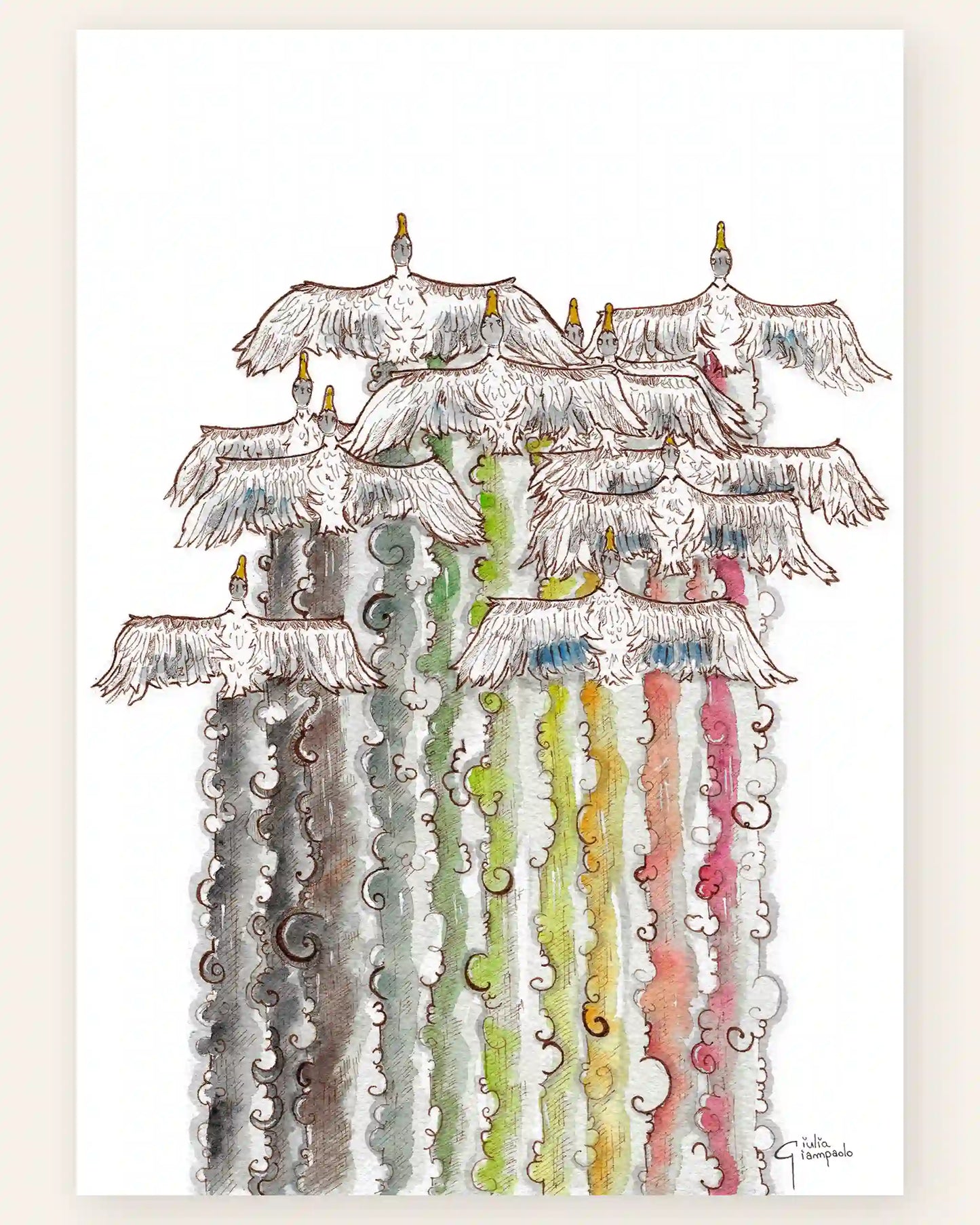 Rainbow Ducks Clouds - Art Print