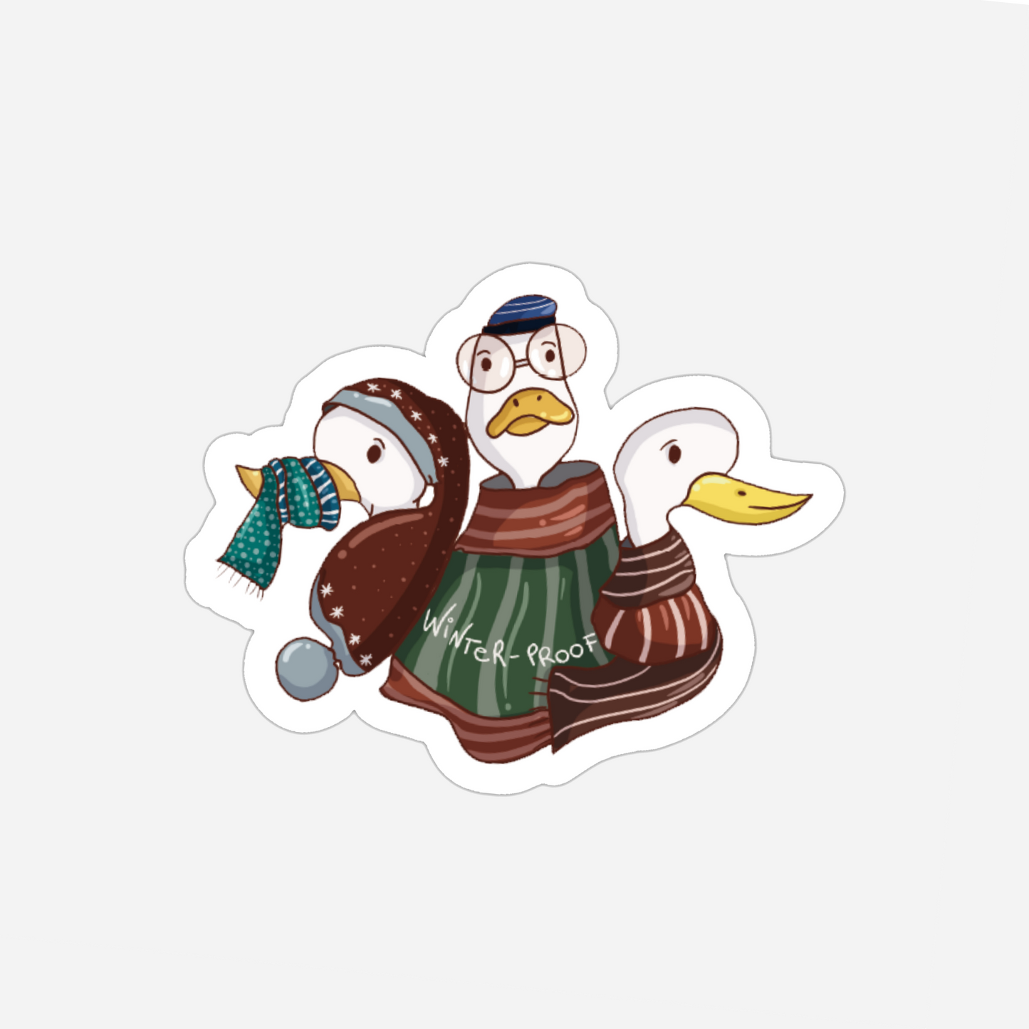 Winter Ducks Sticker 🦆| 7×6 cm - White