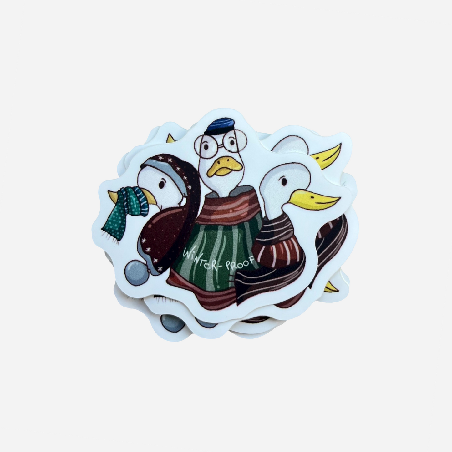 Winter Ducks Sticker 🦆| 7×6 cm - White