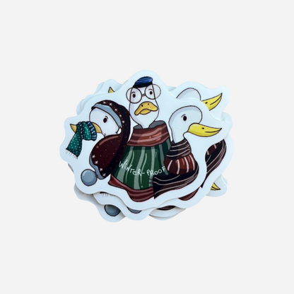 Winter Ducks Sticker 🦆| 7×6 cm - White